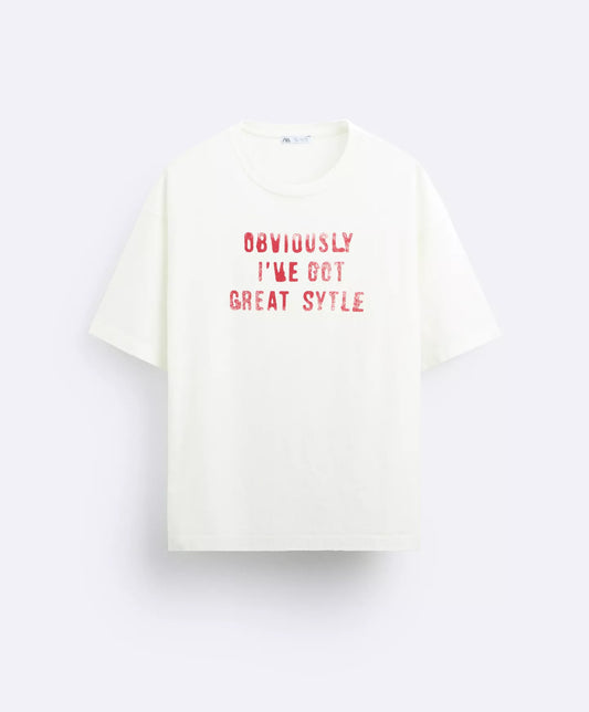 FADED T-SHIRT WITH SLOGAN OYSTER-WHITE