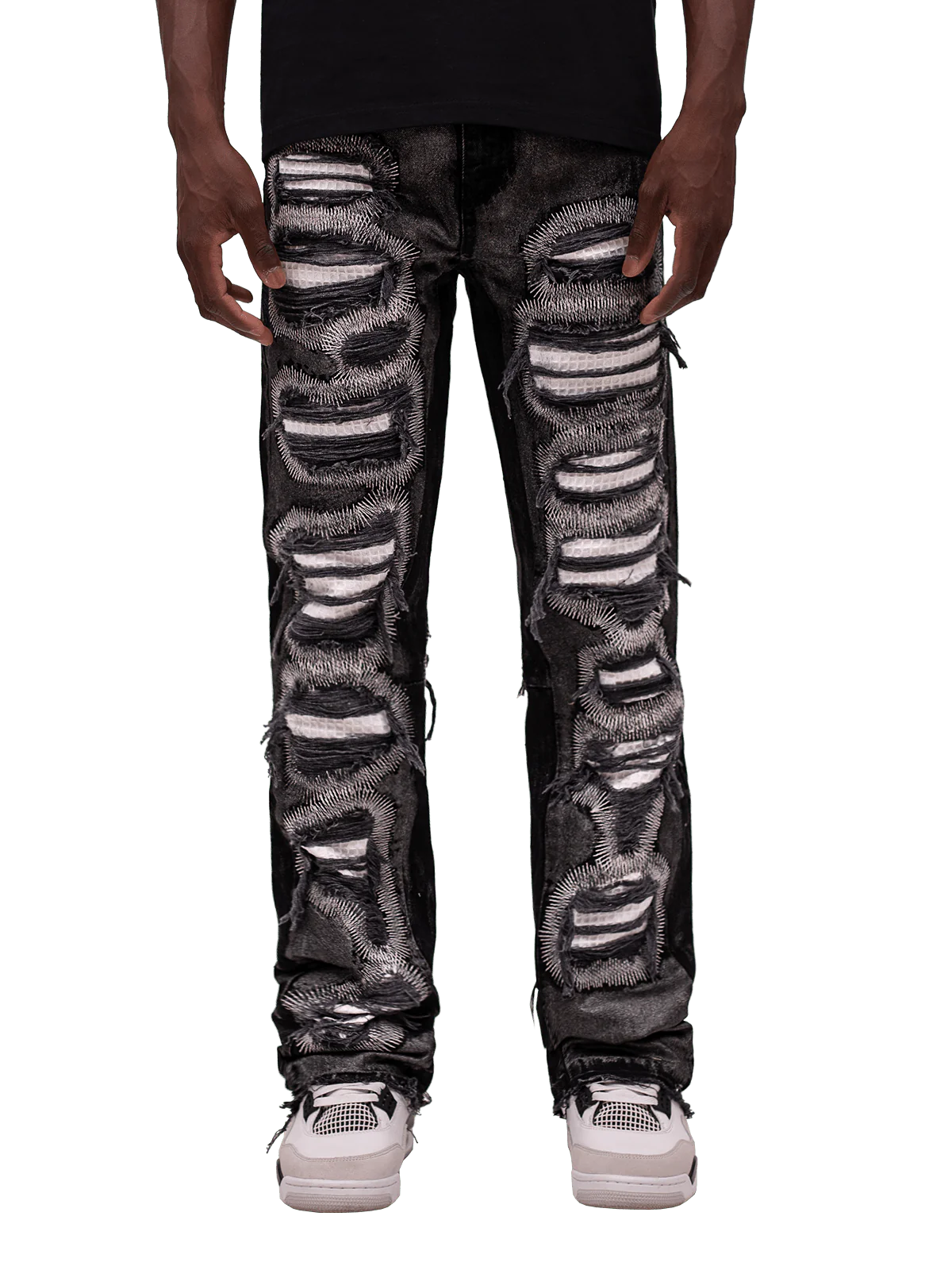 METALLIC FLARE DENIM - BLACK