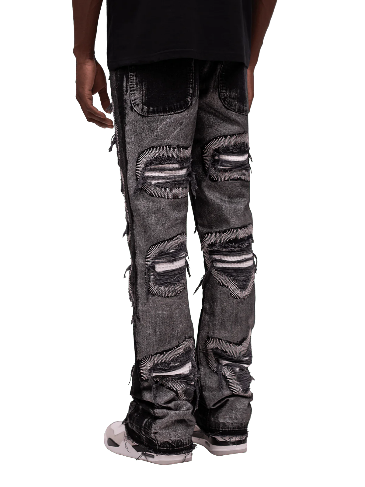 METALLIC FLARE DENIM - BLACK