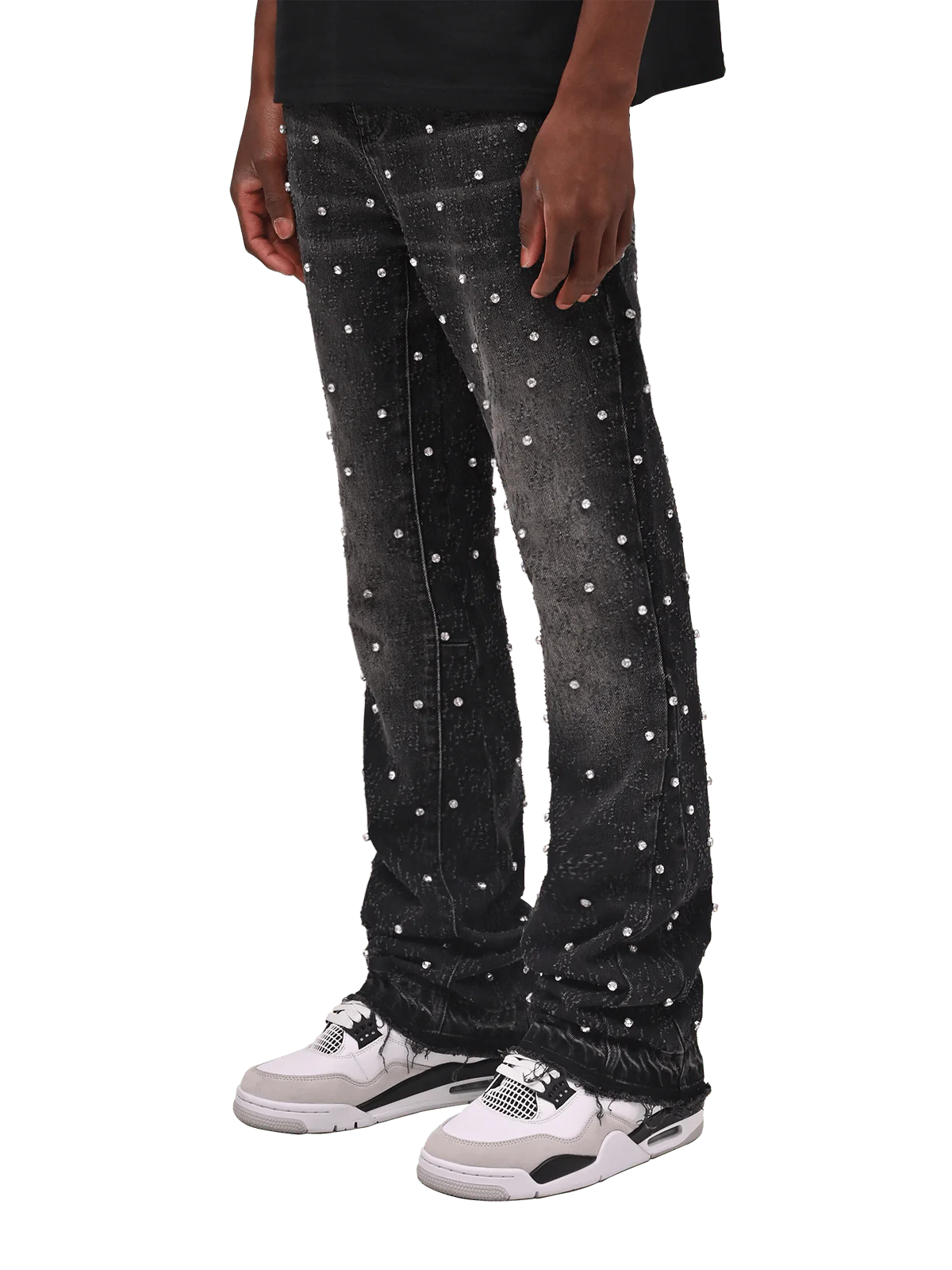 RHINESTONE FLARE DENIM - BLACK