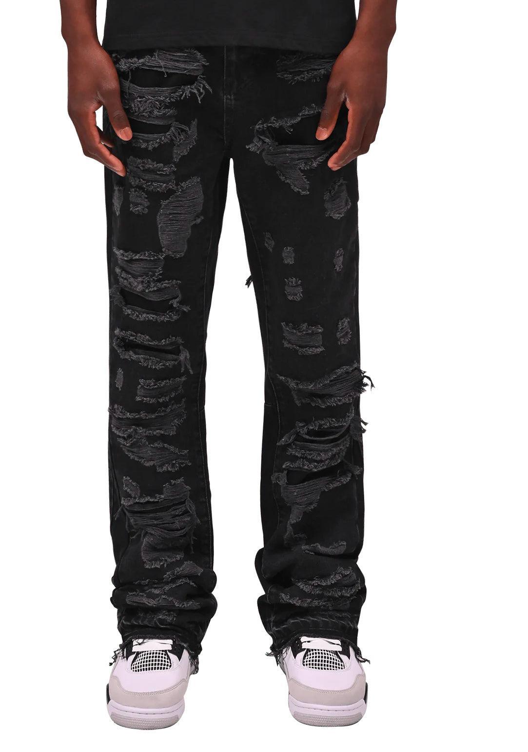 THRASHED FLARE DENIM - BLACK