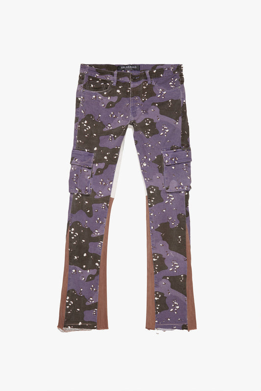 COMMANDER" PURPLE BROWN
CAMO STACKED FLARE JEAN