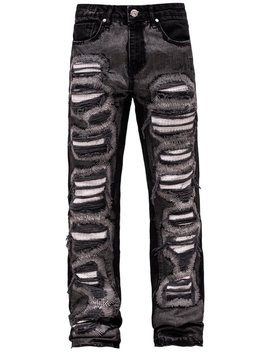 METALLIC FLARE DENIM - BLACK