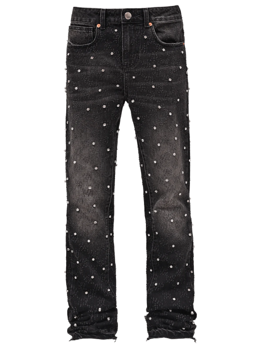 RHINESTONE FLARE DENIM - BLACK