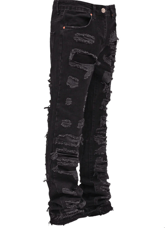 THRASHED FLARE DENIM - BLACK
